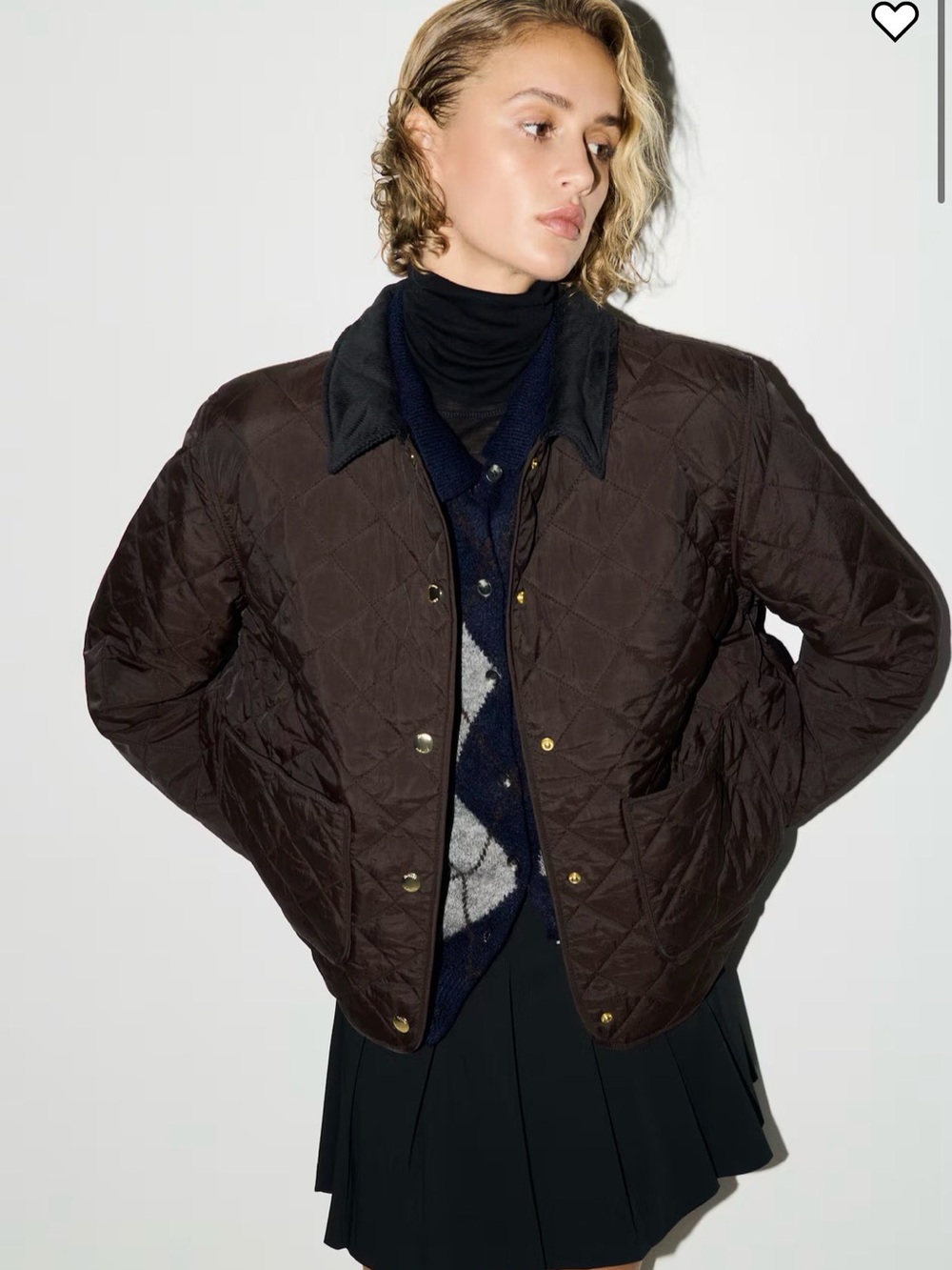 Quilted Brown Women's Jacket with Contrast Collar